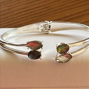 Anne Klein Silvertone Cuff-Style Hinged Bracelet with Multicolor Stones